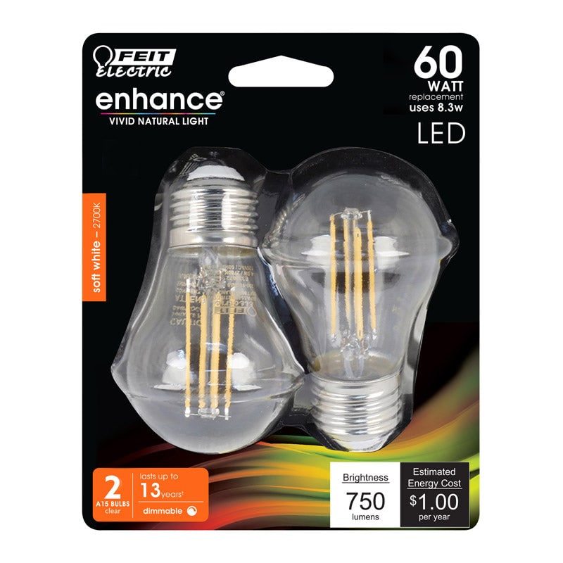 Feit Electric A15 E26 (Medium) LED Bulb Soft White 60 Watt Equivalence 2 pk