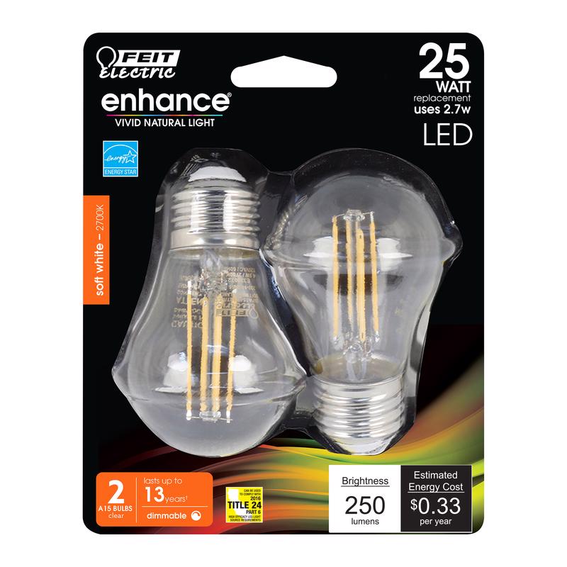 Feit Electric A15 E26 (Medium) Filament LED Bulb Soft White 25 Watt Equivalence 2 pk