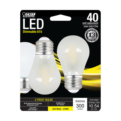 Feit Electric A15 E26 (Medium) LED Bulb Soft White 40 Watt Equivalence 2 pk