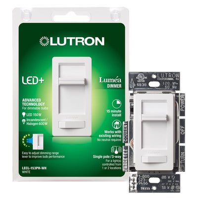Lutron White 150W for CFL and LED / 600W for incandescent and halogen W 3-Way Dimmer Switch 1 pk