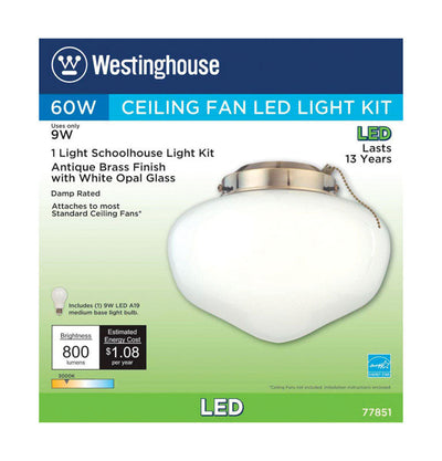 Westinghouse Antique Brass White Schoolhouse Ceiling Fan Light Kit
