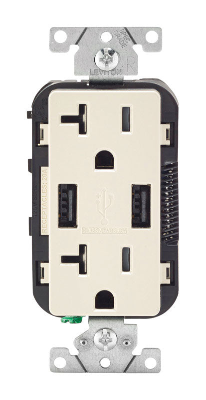 Leviton Decora 20 amps 125 V Light Almond Outlet and USB Charger 5-20R