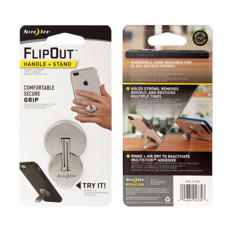 Nite Ize FlipOut Silver Cell Phone Handle and Stand For All Mobile Devices