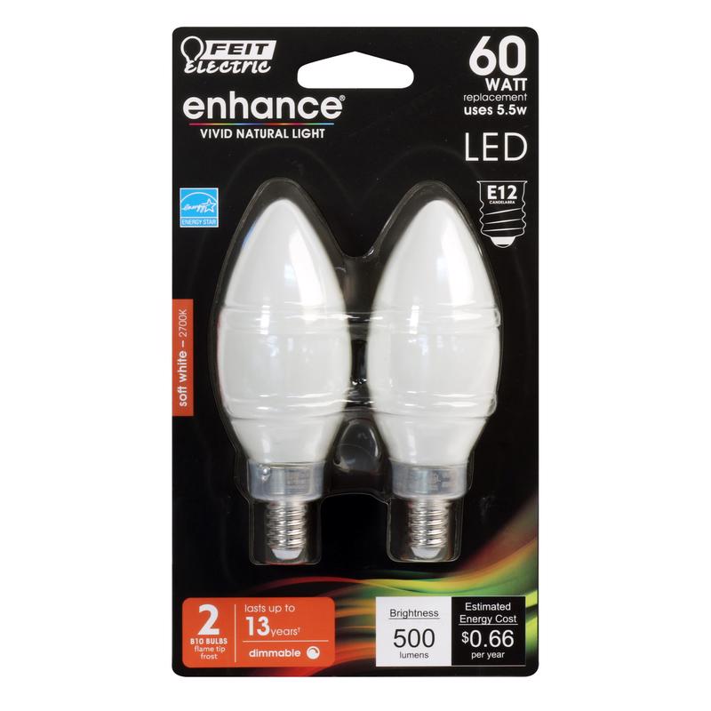 Feit Electric Enhance Blunt Tip E12 (Candelabra) Filament LED Bulb Soft White 60 Watt Equivalence 2