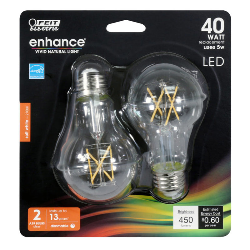 Feit Electric Enhance A19 E26 (Medium) Filament LED Bulb Soft White 40 Watt Equivalence 2 pk (cancelled)