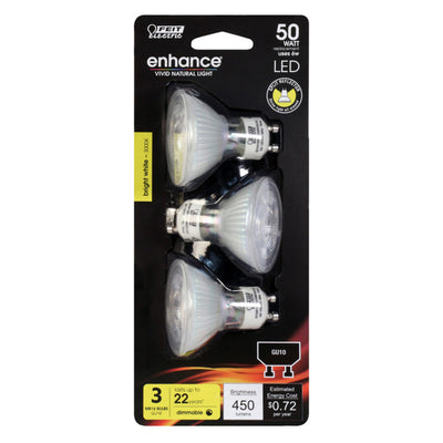 Feit Electric Enhance MR16 GU10 LED Bulb Bright White 50 Watt Equivalence 3 pk