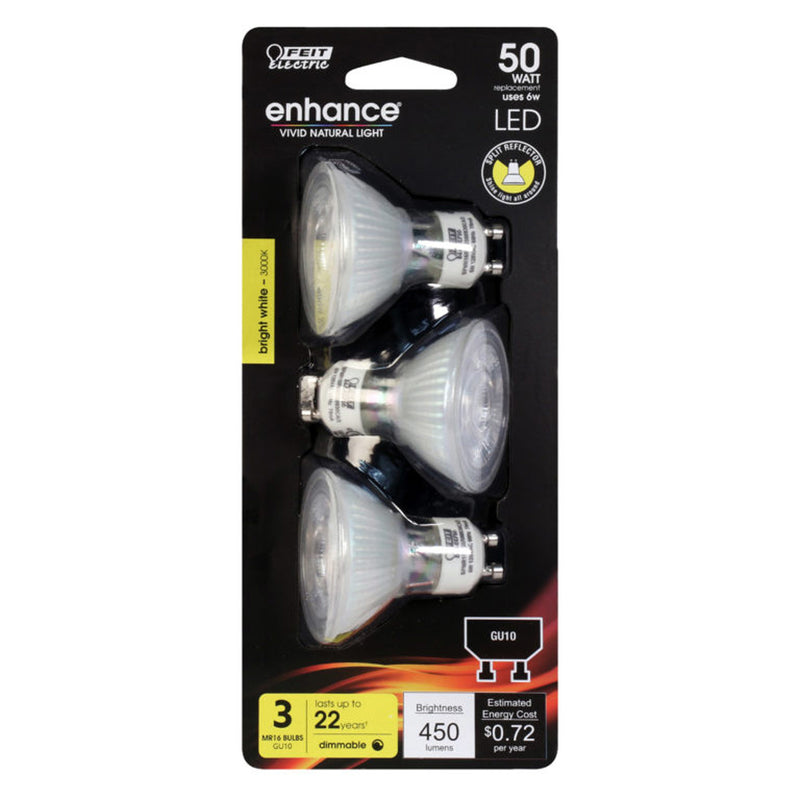 Feit Electric Enhance MR16 GU10 LED Bulb Bright White 50 Watt Equivalence 3 pk