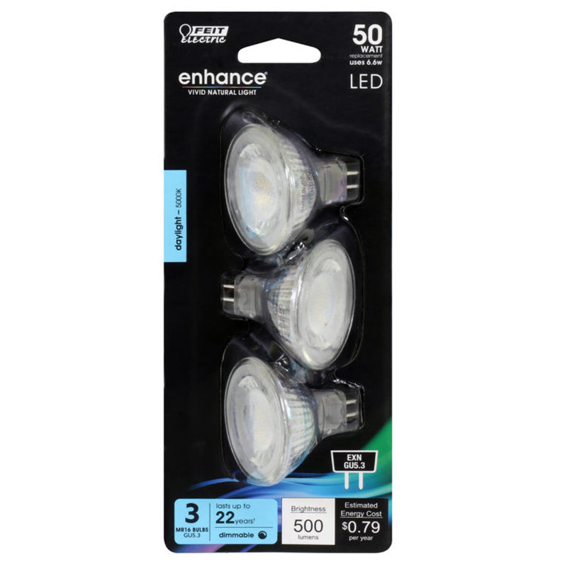 Feit Electric Enhance MR16 GU5.3 LED Bulb Daylight 50 Watt Equivalence 3 pk