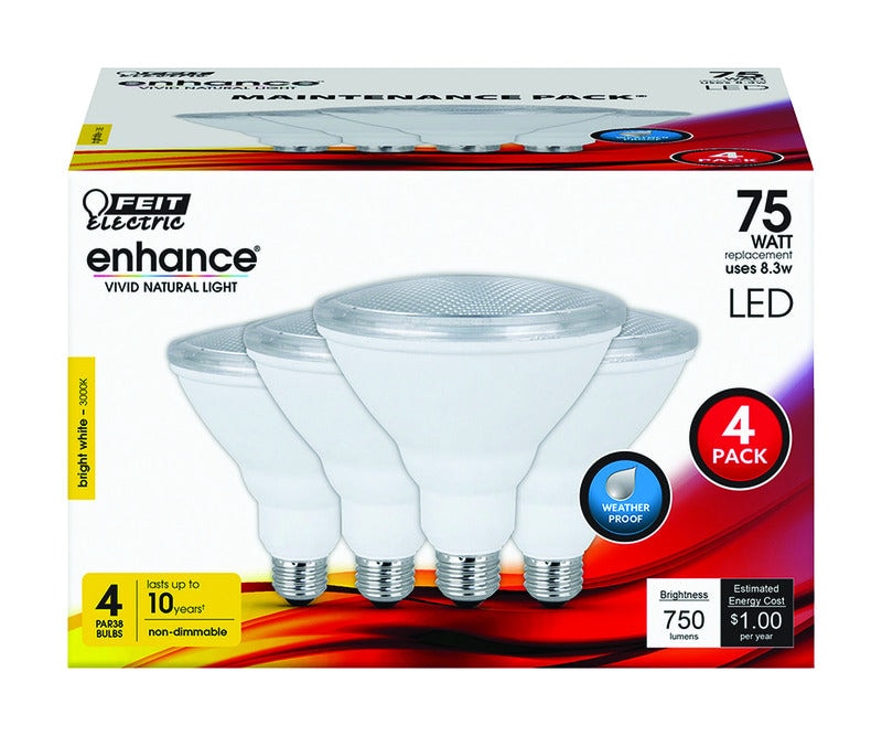 Feit Electric Enhance PAR38 E26 (Medium) LED Bulb Bright White 75 Watt Equivalence 4 pk