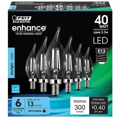 Feit Electric Enhance CA10 E12 (Candelabra) Filament LED Bulb Daylight 40 Watt Equivalence 6 pk