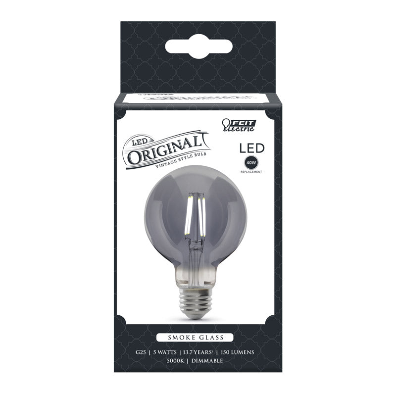 Feit Electric G25 E26 (Medium) Filament LED Bulb Smoke Daylight 40 Watt Equivalence 1 pk