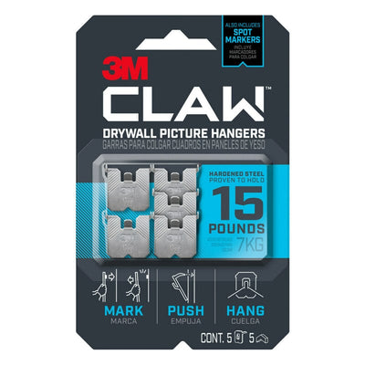 3M Claw Silver Drywall Picture Hanger 45 lb 3 pk 3M Claw Silver Drywall Picture Hanger 25 lb 4 pk 3M Claw Silver Drywall Picture Hanger 15 lb 5 pk 
