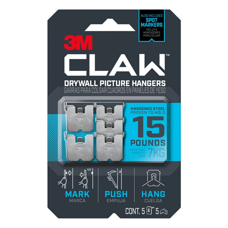 3M Claw Silver Drywall Picture Hanger 45 lb 3 pk 3M Claw Silver Drywall Picture Hanger 25 lb 4 pk 3M Claw Silver Drywall Picture Hanger 15 lb 5 pk 