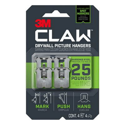3M Claw Silver Drywall Picture Hanger 45 lb 3 pk 3M Claw Silver Drywall Picture Hanger 25 lb 4 pk 