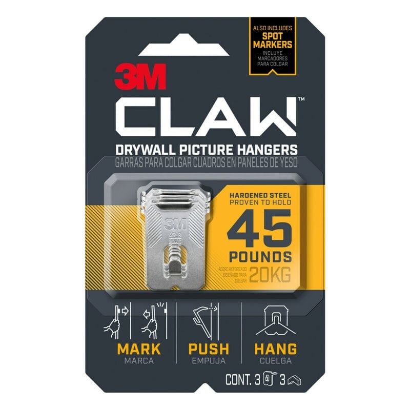 3M Claw Silver Drywall Picture Hanger 45 lb 3 pk 