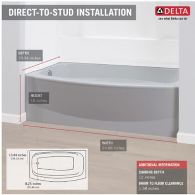 Delta Classic 400 18 in. H X 30 in. W X 60 in. L White Bathtub