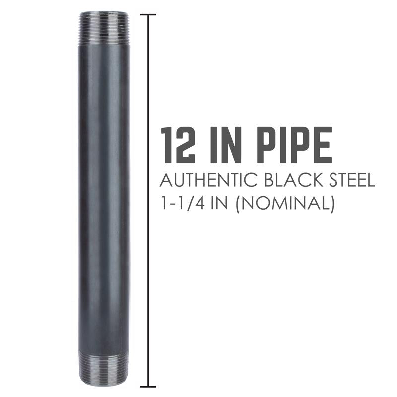 STZ Industries 1-1/4 in. MIP each X 1-1/4 in. D MIP Black Steel 12 in. L Nipple