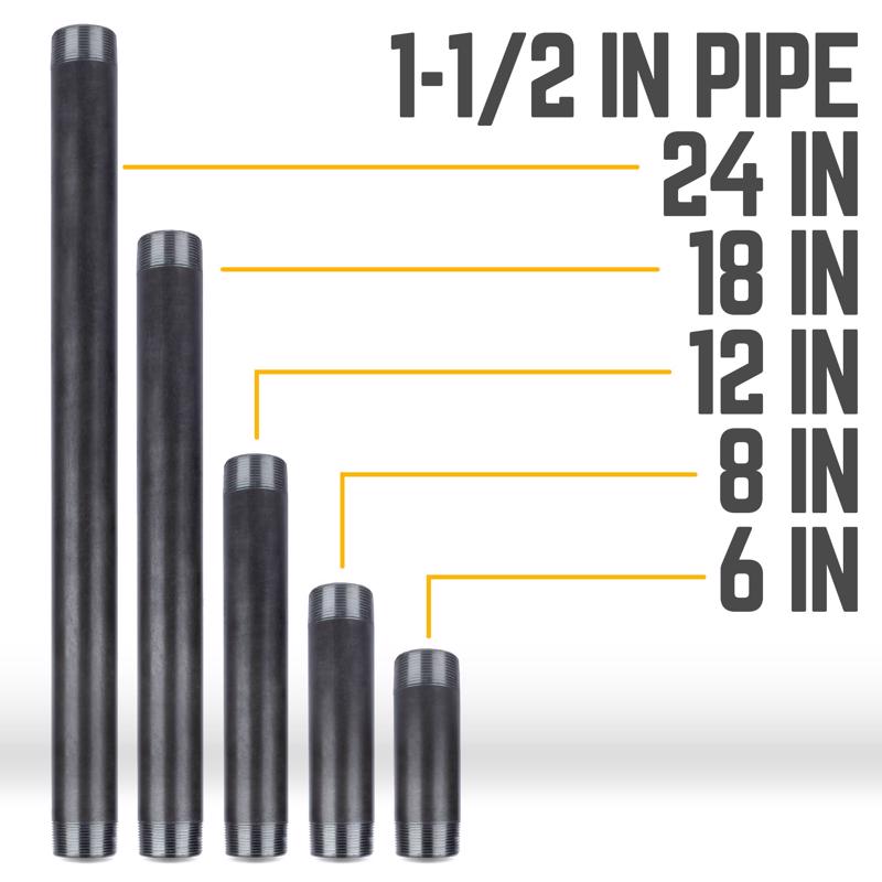 STZ Industries 1-1/2 in. MIP each X 1-1/2 in. D MIP Black Steel 12 in. L Nipple