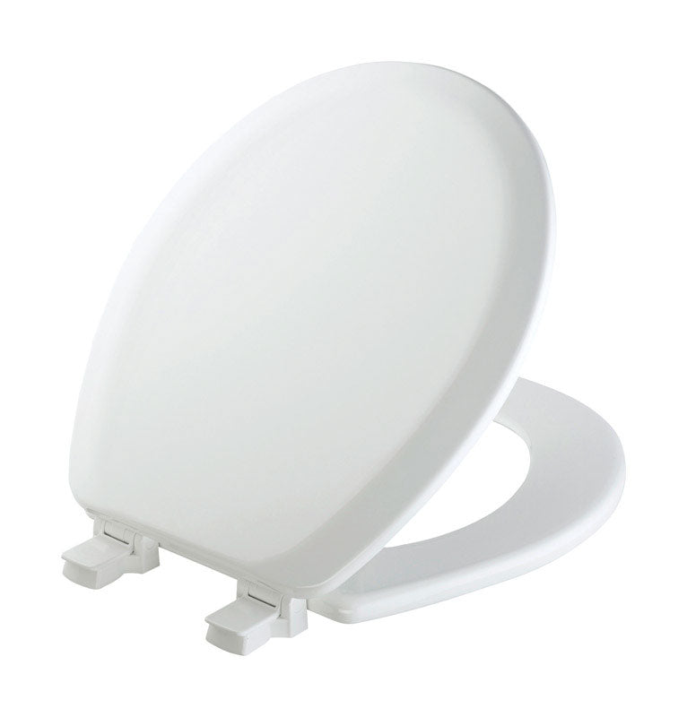 Bemis Never Loosens Round White Molded Wood Toilet Seat