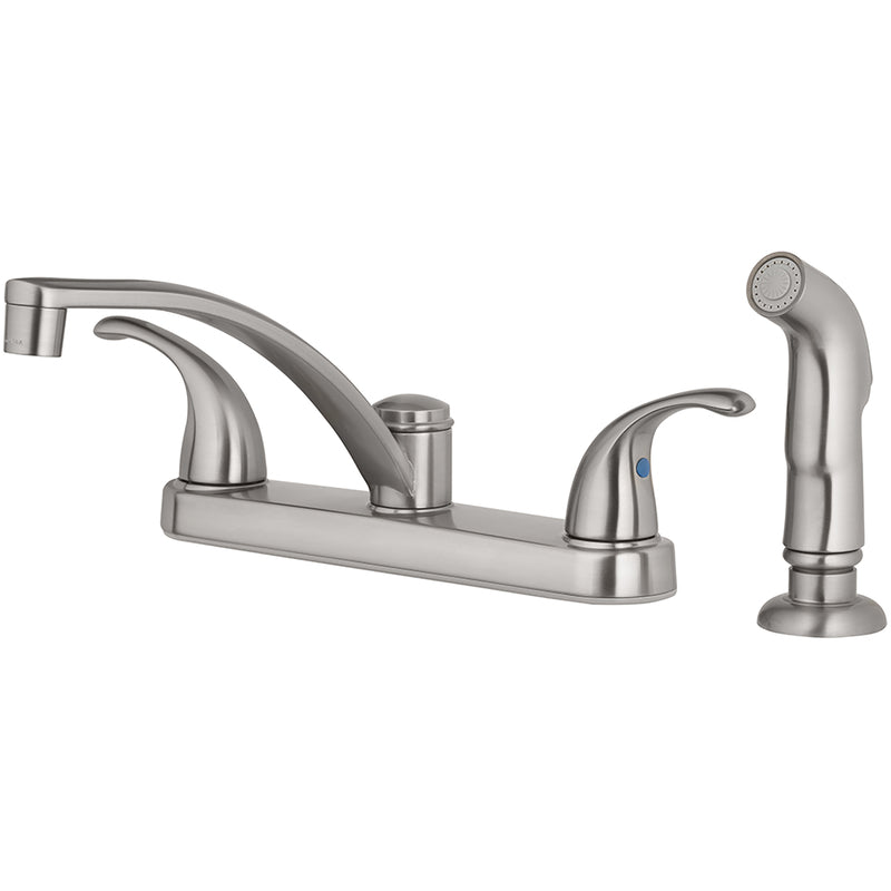 OakBrook Two Handle Brushed Nickel Kitchen Faucet Side Sprayer Included