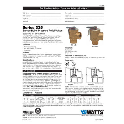 Watts 3/4 in. FPT in. X 3/4 in. MPT Brass Boiler Pressure Relief Valve