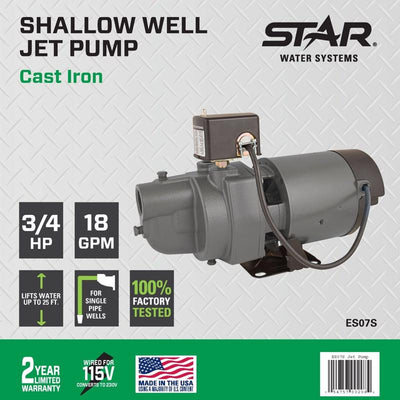 Star Water Systems 3/4 HP 930 gph Cast Iron Shallow Well Pump