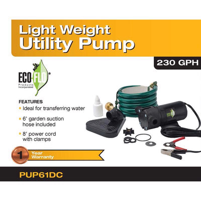 Eco-Flo PUP Series 1/12 HP 360 gph Cast Iron Switchless Switch DC Utility Pump Kit