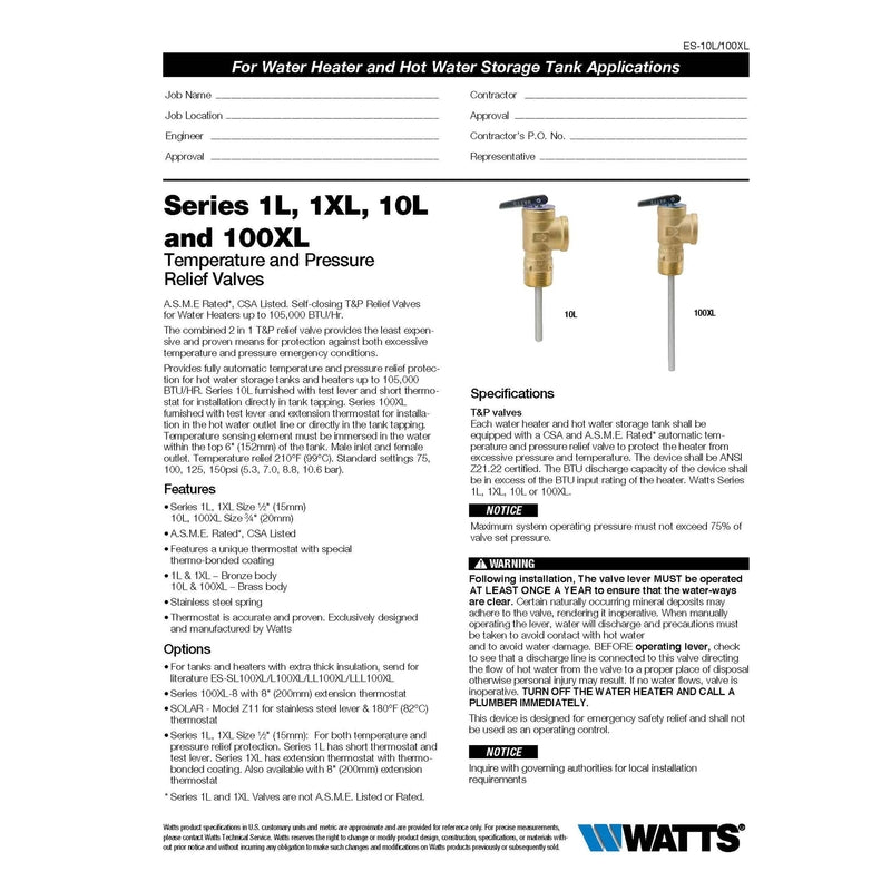 Watts 3/4 in. MNPT Bronze Temperature and Pressure Relief Valve 3/4 in. FNPT 1 pk