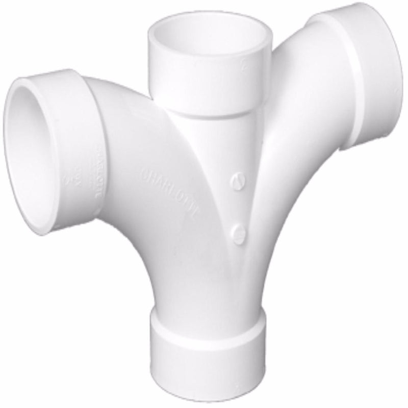 Charlotte Pipe Schedule 40 2 in. Hub X 2 in. D Hub PVC Reducing Double Fixture Fitting Tee 1 pk