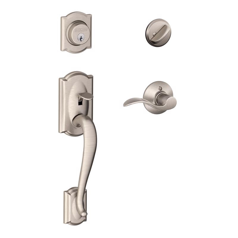 Schlage Camelot / Accent Satin Nickel Single Cylinder Handleset and Knob Right or Left Handed