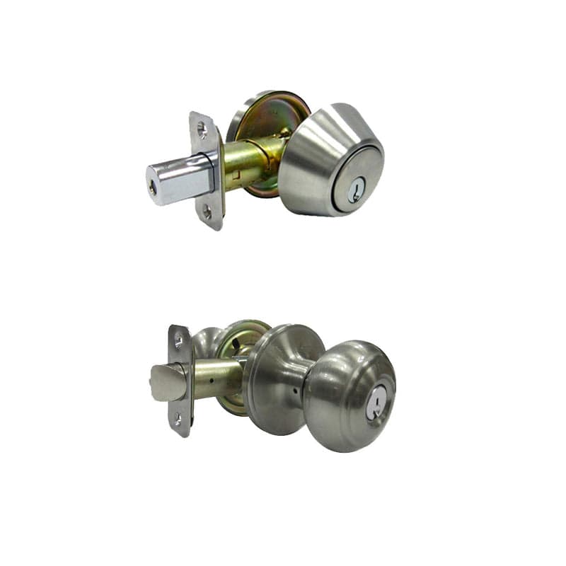 Faultless Fancy Mushroom Satin Nickel Entry Knob and Single Cylinder Deadbolt Right Handed