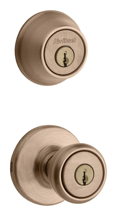 Kwikset Tylo Antique Brass Entry Lock and Double Cylinder Deadbolt 1-3/4 in.