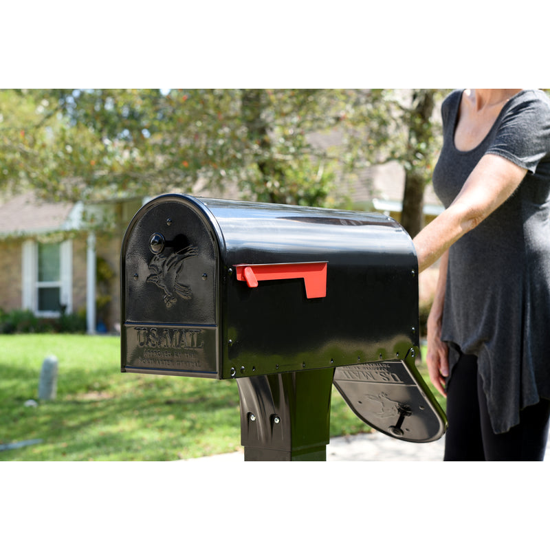 Gibraltar Mailboxes Outback Classic Galvanized Steel Post Mount Black Double Door Mailbox