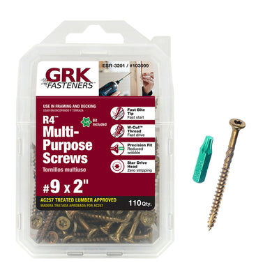 GRK Fasteners R4 No. 9 X 2 in. L Star Coated Multi-Purpose Screws 110 pk