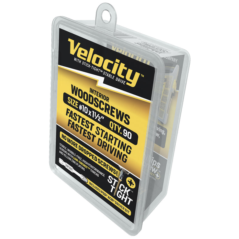 Velocity Stick Tight No. 10 X 1-1/2 in. L Phillips/Square Yellow Zinc-Plated Wood Screws 90 pk