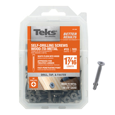 Teks No. 10 X 1-7/16 in. L Phillips Flat Head Construction Screws 100 pk