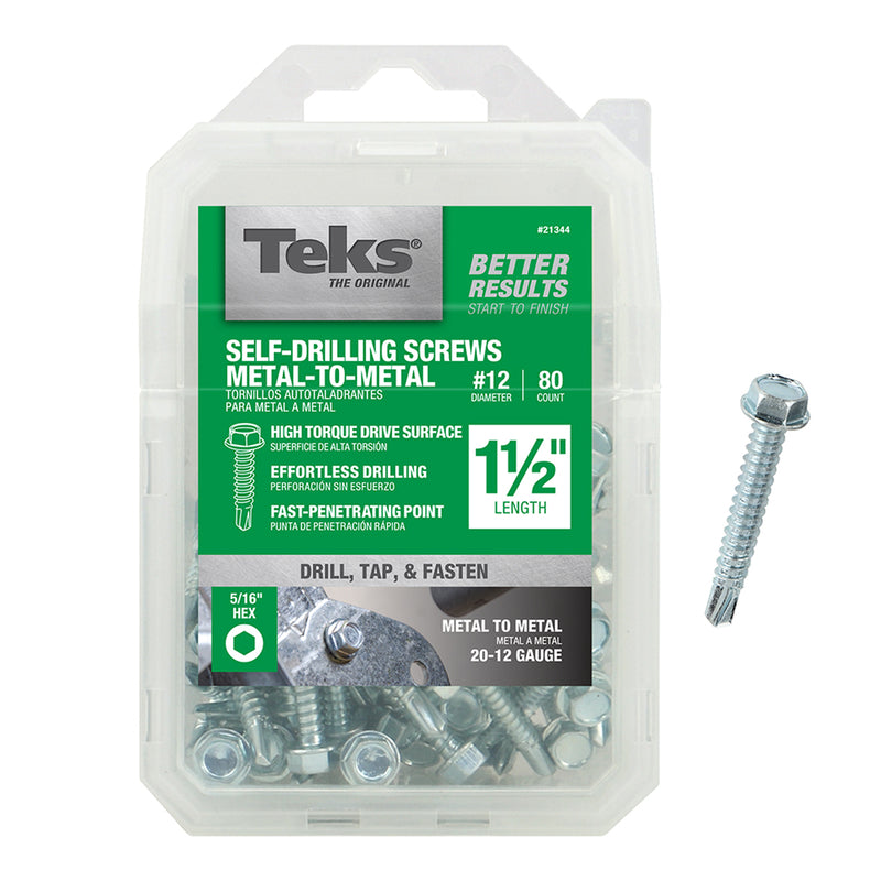 Teks No. 12 X 1-1/2 in. L Hex Washer Head Sheet Metal Screws 80 pk