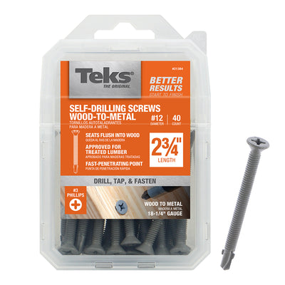 Teks No. 12 X 2-3/4 in. L Phillips Flat Head Construction Screws 40 pk