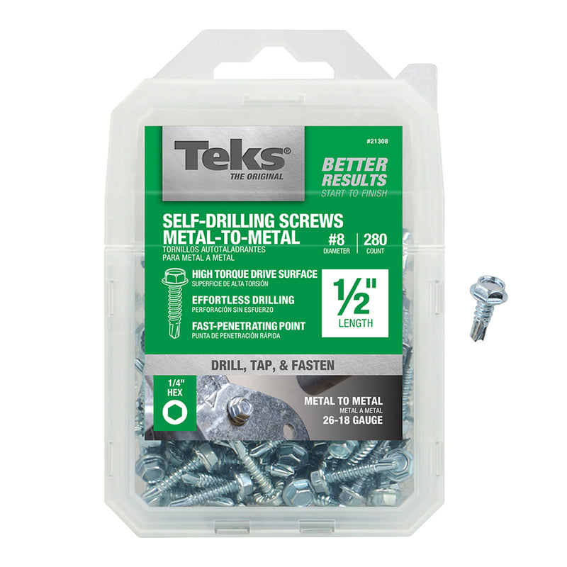 Teks No. 8 X 1/2 in. L Hex Washer Head Sheet Metal Screws 280 pk