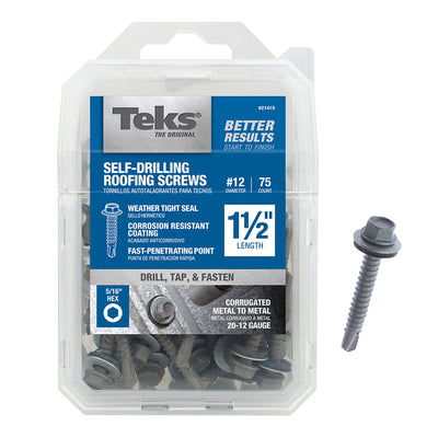 Teks No. 12 X 1-1/2 in. L Hex Drive Hex Washer Head Roofing Screws 75 pk