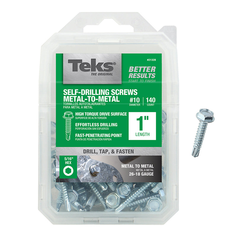 Teks No. 10 X 1 in. L Hex Washer Head Sheet Metal Screws 140 pk