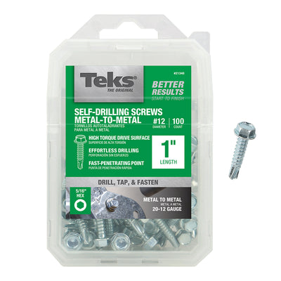 Teks No. 12 X 1 in. L Hex Washer Head Sheet Metal Screws 100 pk