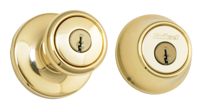 Kwikset Tylo Polished Brass Entry Lock and Single Cylinder Deadbolt 1-3/4 in.