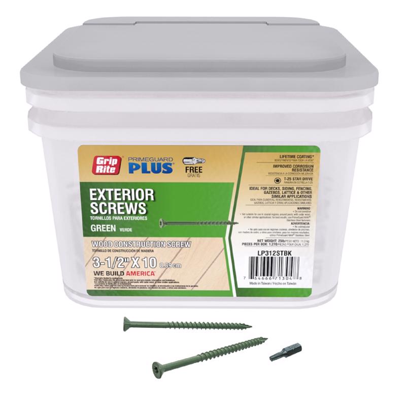 Grip-Rite PrimeGuard Plus No. 10 wire X 3-1/2 in. L Star Flat Head Deck Screws 25 lb 1270 pk