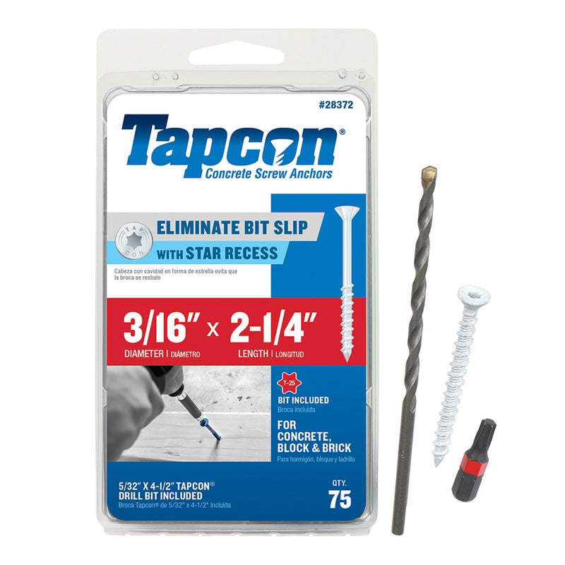 Tapcon 2-1/4 in. L Star Flat Head Concrete Screws 75 pk