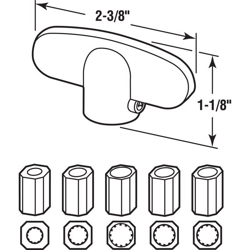 Prime-Line 2.4 in. L Die-Cast White Zinc Universal Casement Tee Handles 2 pk