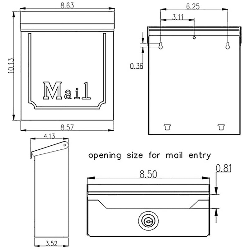 Gibraltar Mailboxes Townhouse Classic Galvanized Steel Wall Mount Black Mailbox