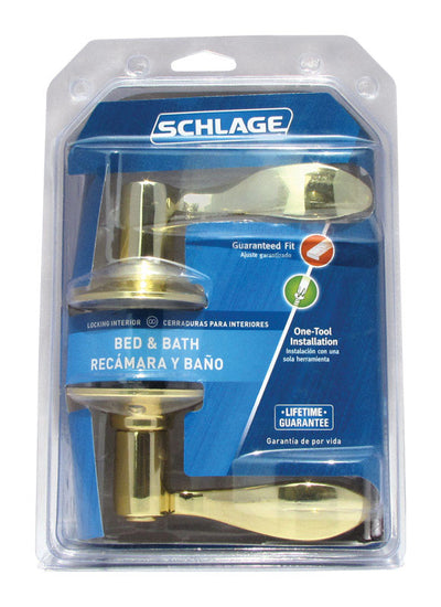 Schlage Accent Bright Brass Privacy Lockset 1-3/4 in.