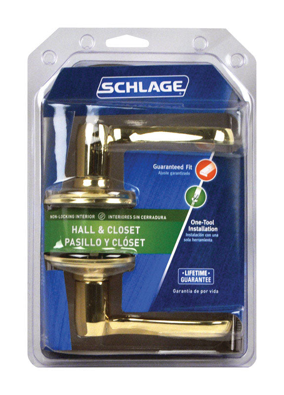 Schlage Flair Bright Brass Passage Lockset 1-3/4 in.
