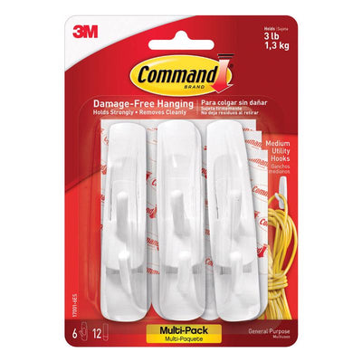 Command Medium Plastic Hook 3 in. L 6 pk